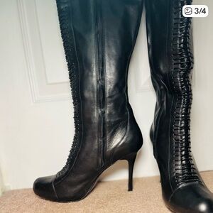 Maria Sharapova By Cole Haan size 9 Leather Knee High Stiletto Boots lace up